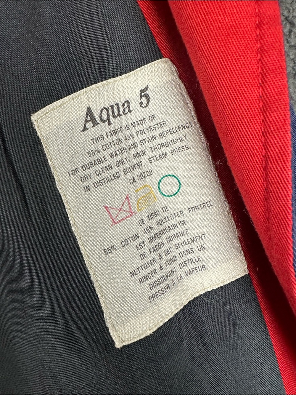 Vintage Aquascutum Aqua 5 Trench Coat Navy Blue Red Collar Made in Canada flaw - Picture 4 of 10
